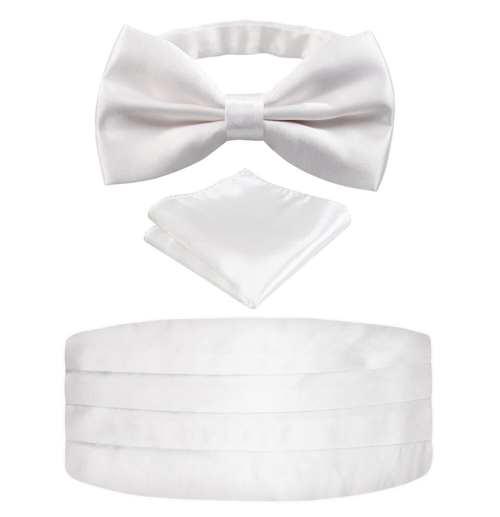 3363 Prom Bow Tie, Handkerchief and Cummerbund Set Solid White